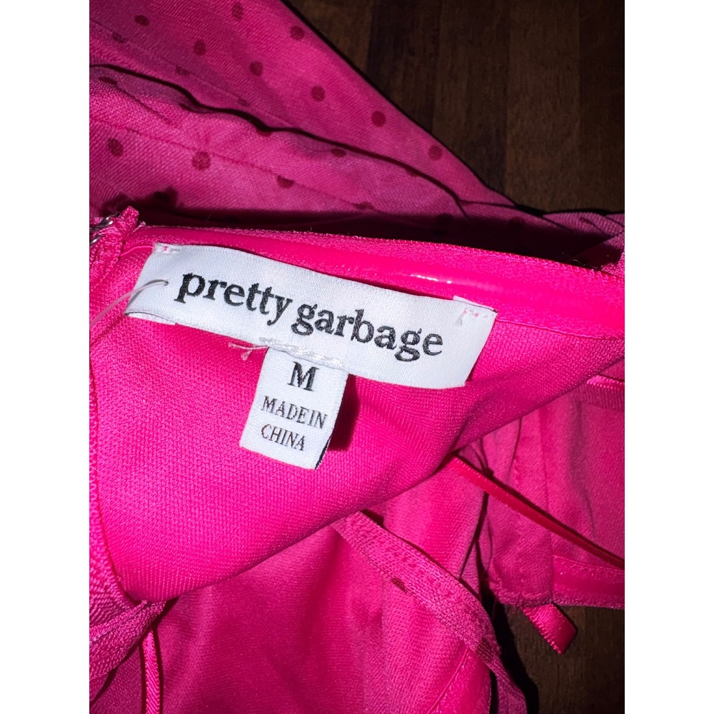 Pretty Garbage Neon Pink Red Polka Dot Corset Top Cami Zip Back Medium - Picture 5 of 5